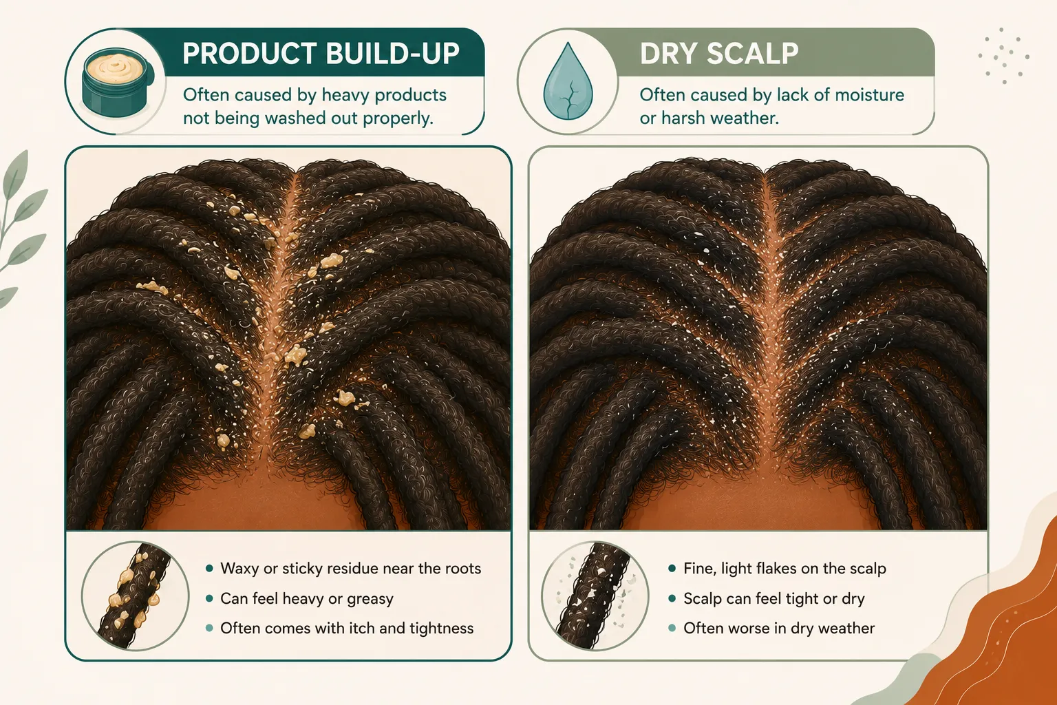 Telling build-up apart from dry scalp on locs
